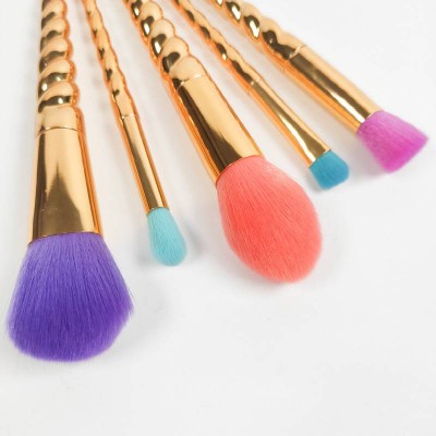 Five pcs colorful makeup brush set with wooden plastic handle